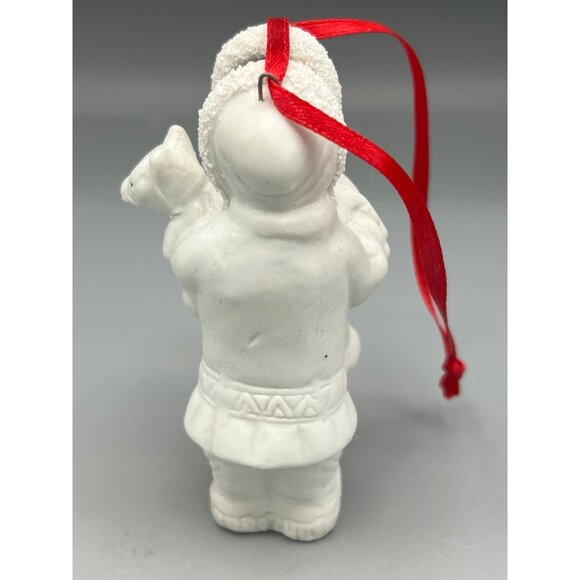 Eskimos Rubbing Noses Kissing Porcelain Tree Ornament white Red Ribbon 3.5" Tall - Picture 6 of 9